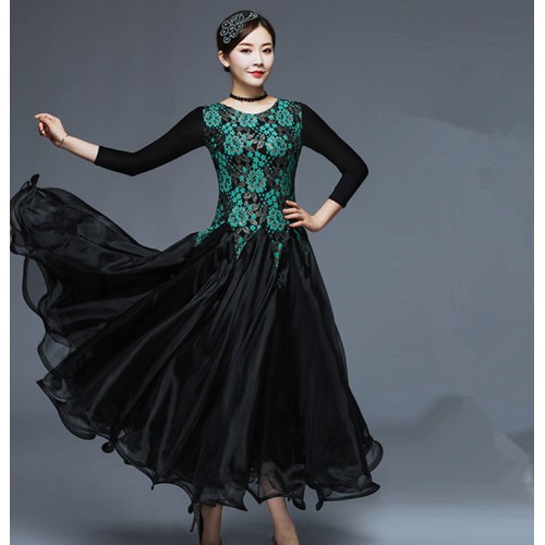 Women's girls flamenco dress lace black red dark green ballroom dancing dresses waltz tango dancing dresses